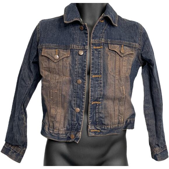 Y2K No Boundaries Jean Denim Jacket Junior 3 Blue Long Sleeves 100% Cotton Retro - Picture 1 of 4